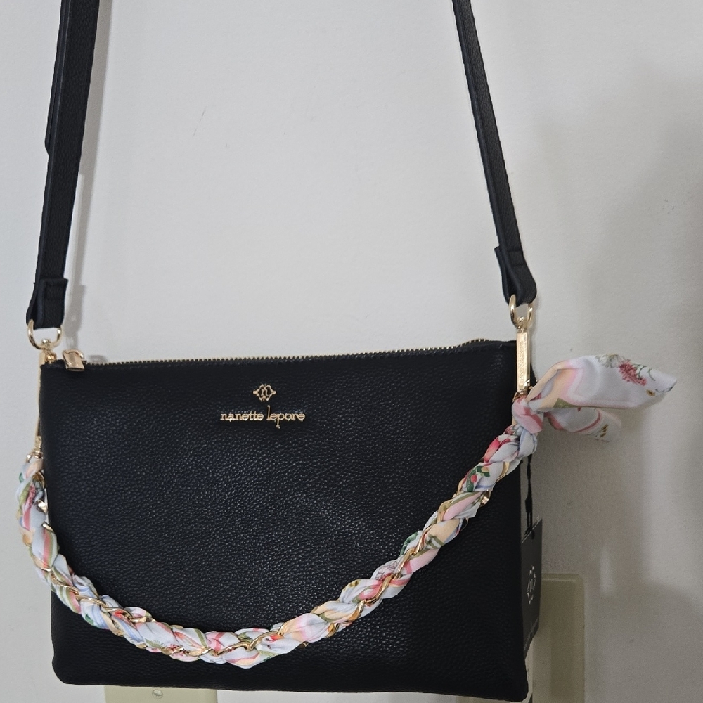 Nanette Lepore Black Crossbody Bag with Detachable Braided Strap. New with Tags